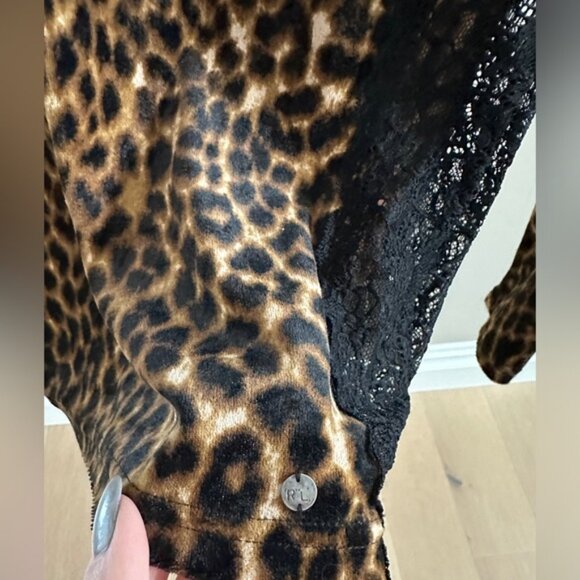 Ralph Lauren Denim & Supply Leopard Lace Shirt XS – Y2K Sheer Long Sleeve Top - Picture 4 of 5